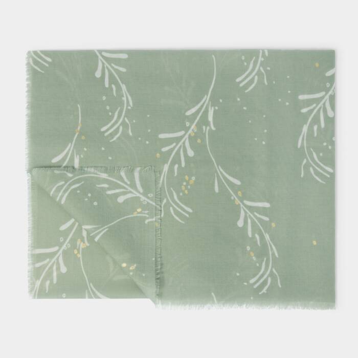 Katie Loxton Printed Foil Scarf Mistletoe Sage/Off White/Gold Foil