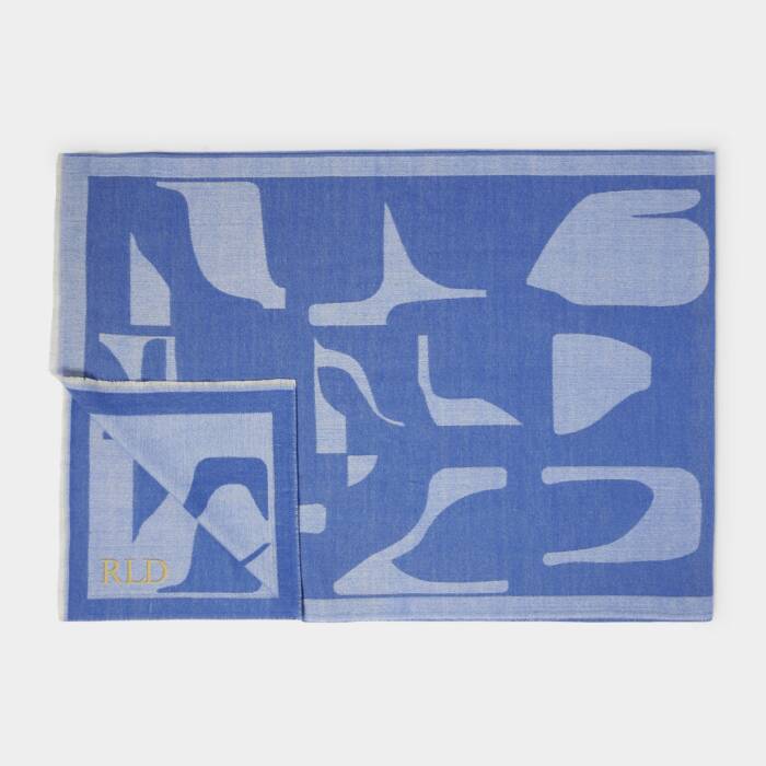 Katie Loxton Printed Blanket Scarf Abstract Shapes Cobalt Blue/Off White
