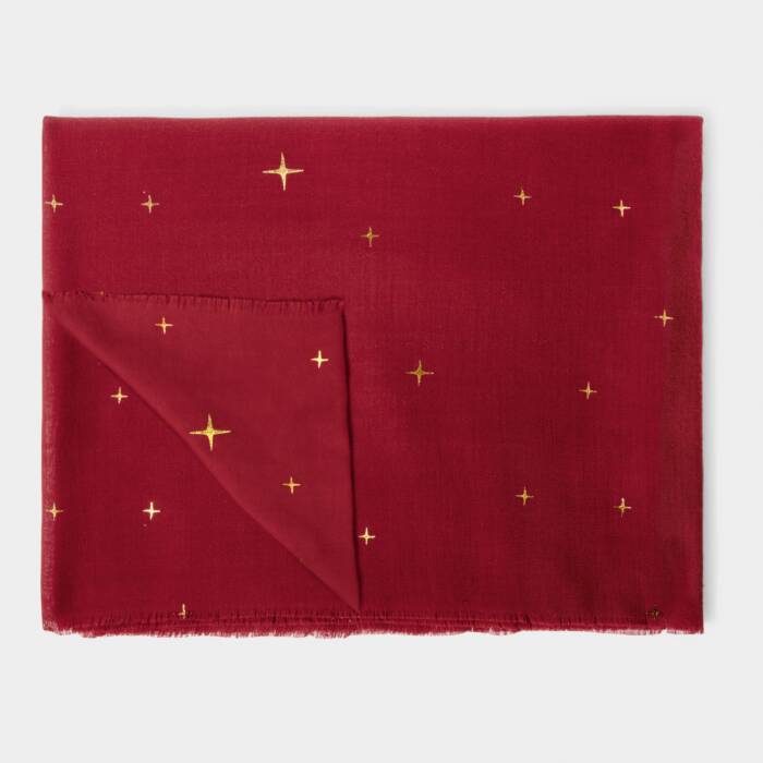 Katie Loxton Printed Foil Scarf Star Sky Garnet Red/Gold Foil