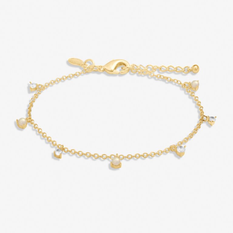 Joma Jewellery Halo Pearl Cz & Pearl Charms Gold Plated Bracelet
