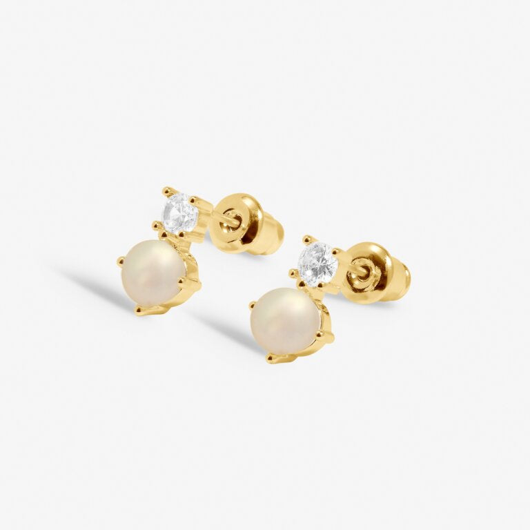 Joma Jewellery Halo Pearl Cz & Pearl Gold Plated Stud Earrings