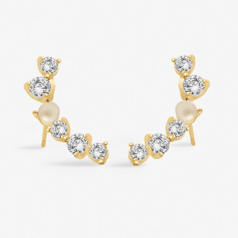 Joma Jewellery Halo Pearl Cz & Pearl Gold Plated Crawler Earrings