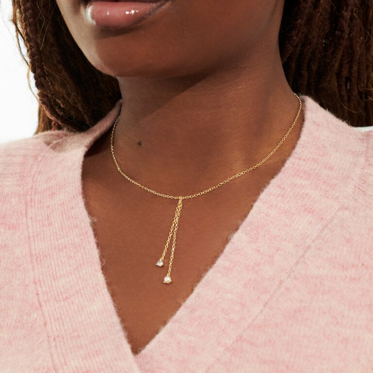 Joma Jewellery Halo Pearl Cz & Pearl Lariat Gold Plated Necklace