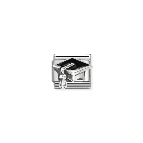 Composable Classic Symbols in stainless steel, enamel and 925 Sterling silver Black Graduation hat