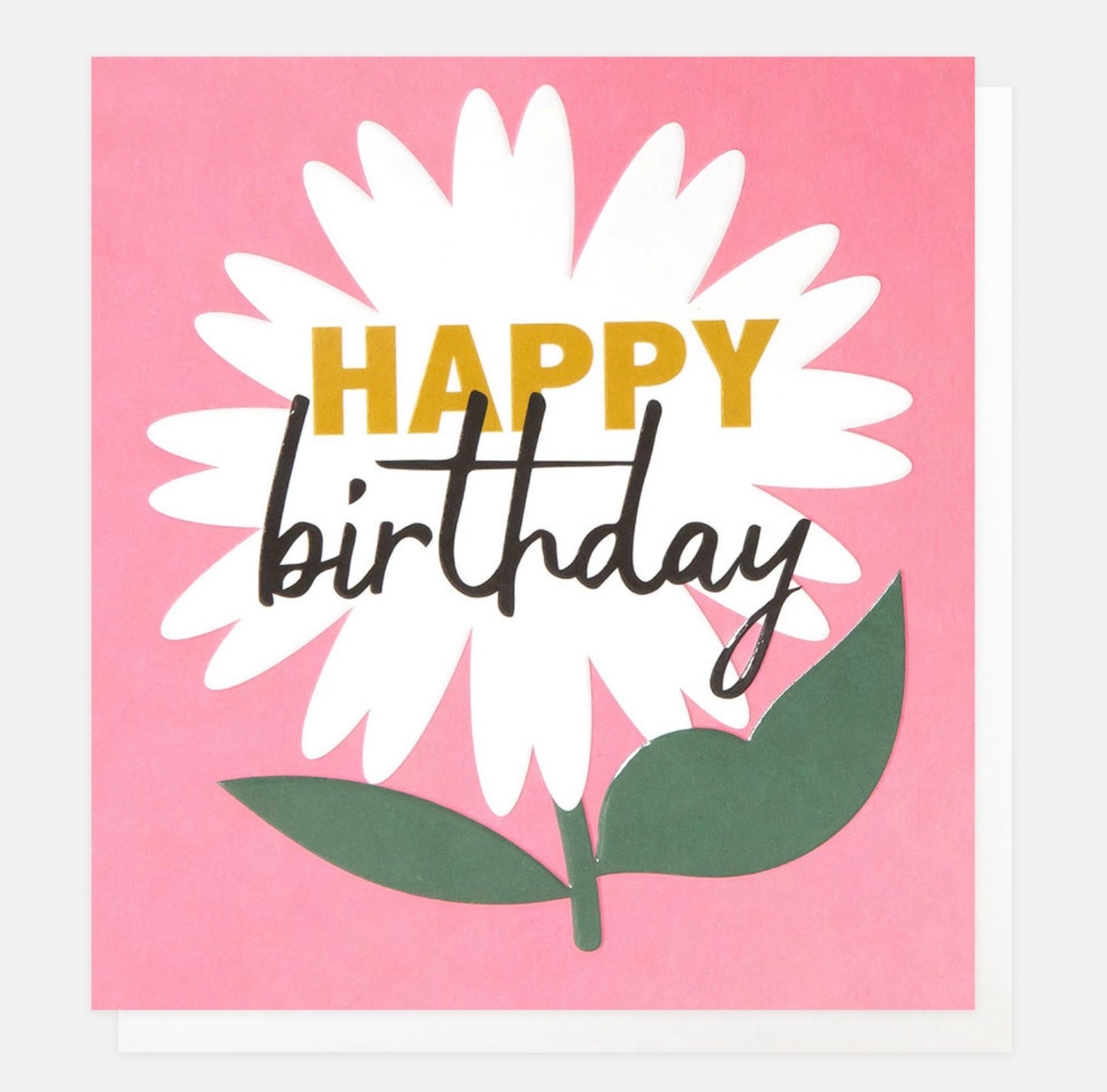 Happy Birthday White Daisy on Pink Card