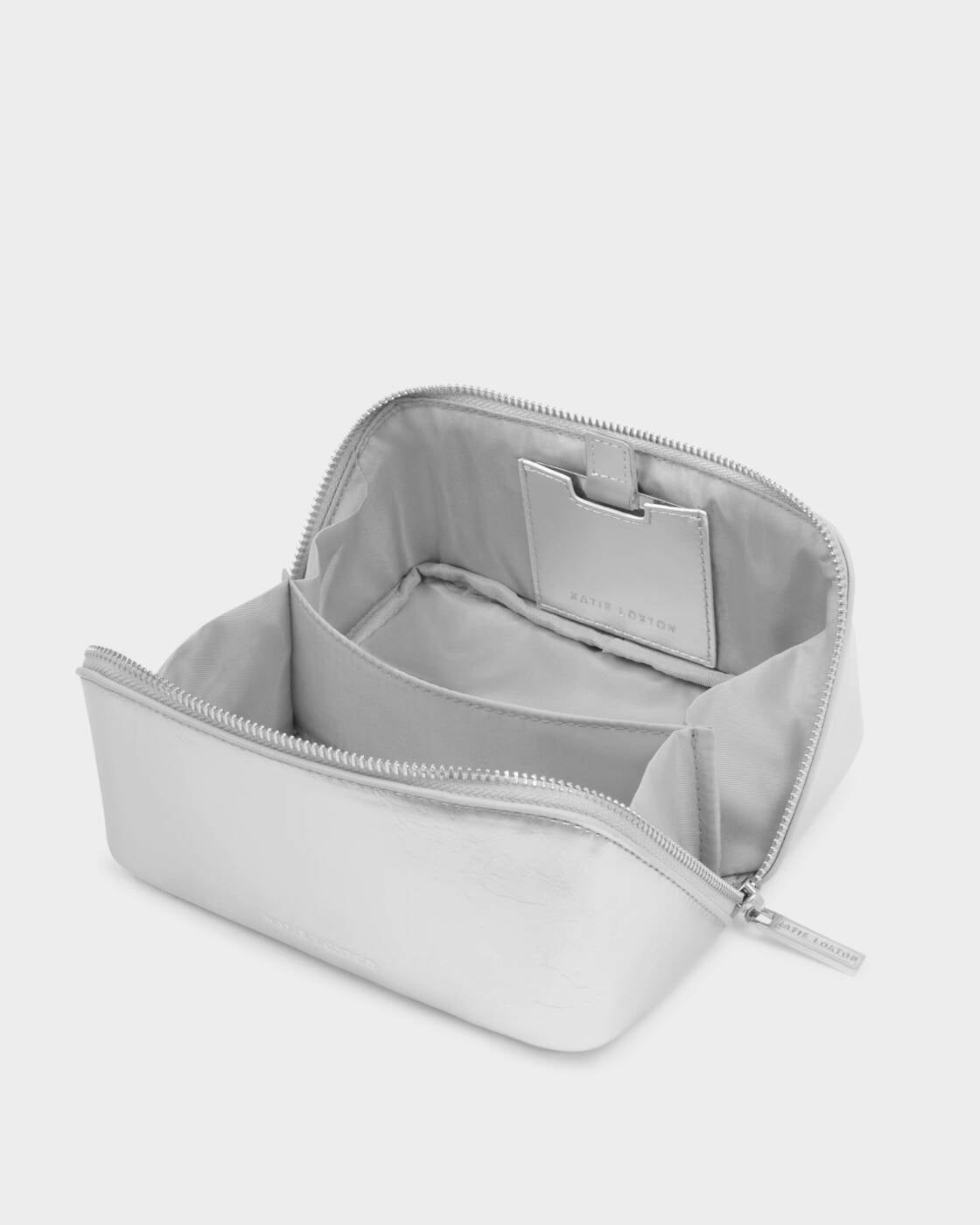 Katie Loxton Fold-Out Mirror Make Up Bag Silver Patent Crackle