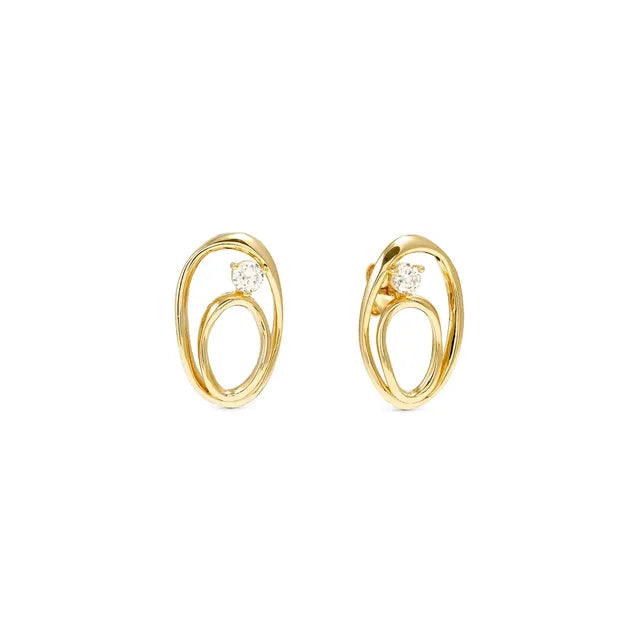 Nomination My Rebel Art Sterling Silver Small Oval Earrings With CZ Yellow Gold 242811/055