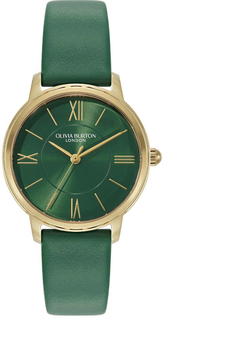 Olivia Burton Classic 30mm Westbourne Gold & Deep Green Leather Strap Watch