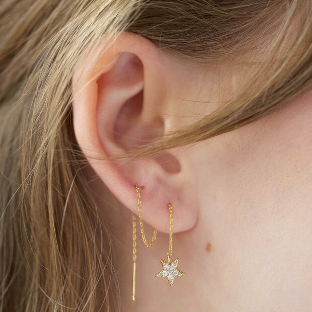 Lisa Angel Thread Through Moon and Star Chain Earrings in Gold