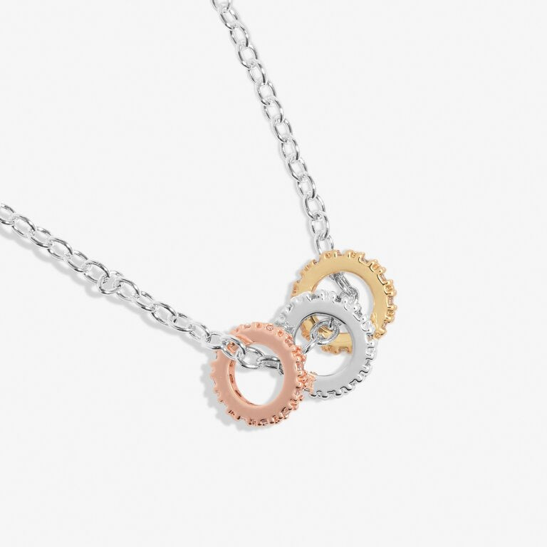 Joma Jewellery Mini Charms Three Tone Pave Silver Gold And Rose Gold Plated Necklace