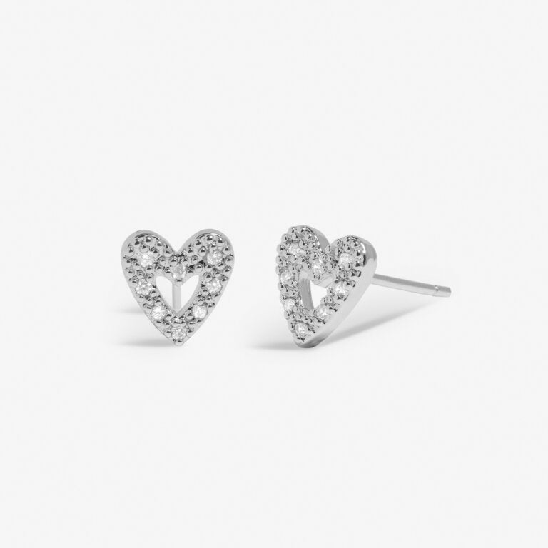 Joma Jewellery Mini Charms Pave Offset Heart Silver Plated Earrings