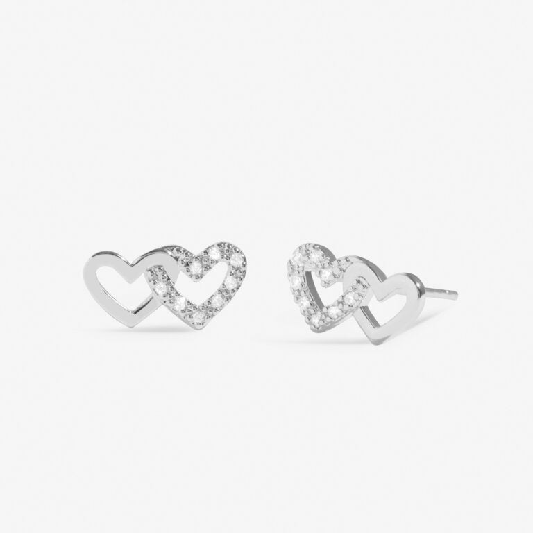 Joma Jewellery Mini Charms Pave Linked Hearts Silver Plated Earrings