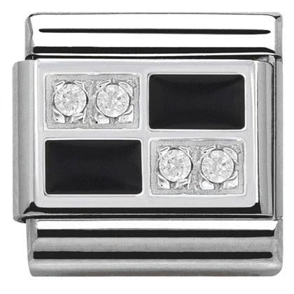 330306/01 Classic, S/steel, enamel, CZ, 925 sterling silver BLACK Checkerboard