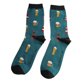 Mr Sparrow Here’s To Beer Teal Socks
