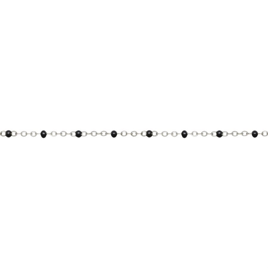 Permanent Jewellery Sterling Silver Flat Cable Chain With Black Epoxy Beads 27cm