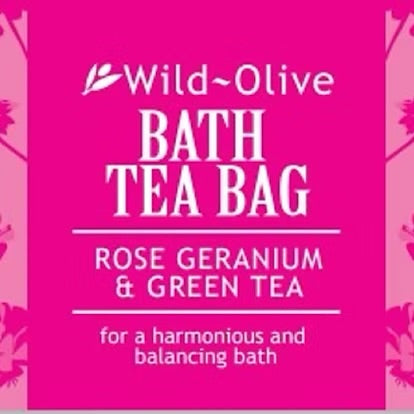wild Olive Bath Tea Bag Rose Geranium And Green Tea