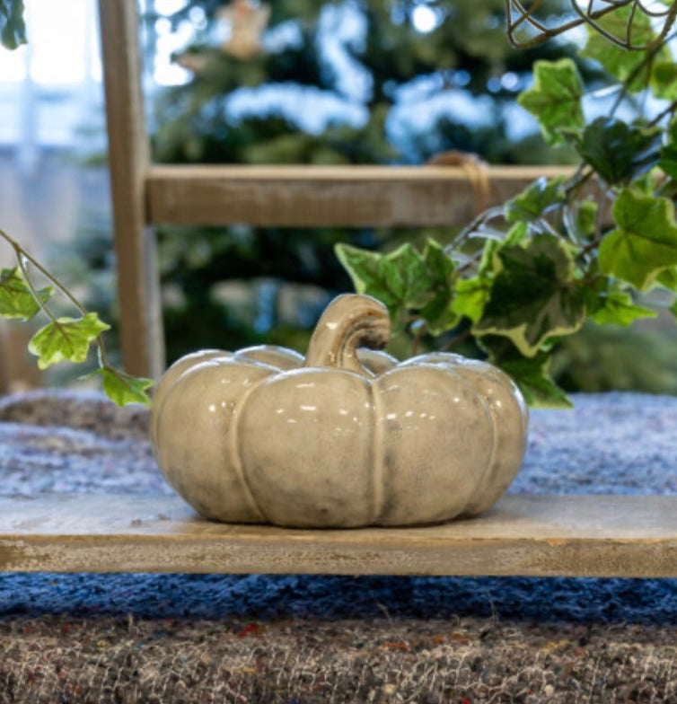 Beige Mottle Ceramic Pumpkin Decoration Low Small