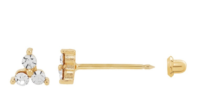 Inverness 9CT yellow gold Triangle stud 3 crystal stones 1073t
