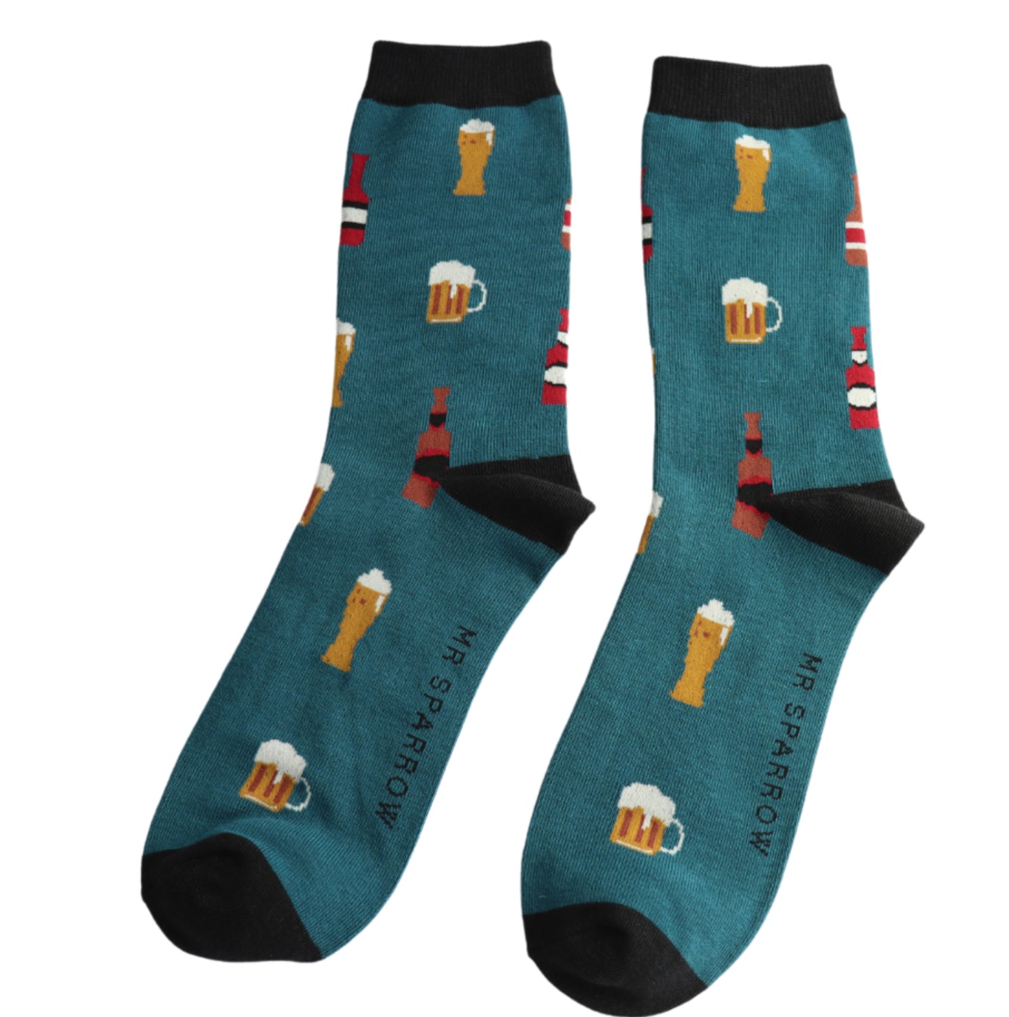 Mr Sparrow Here’s To Beer Teal Socks
