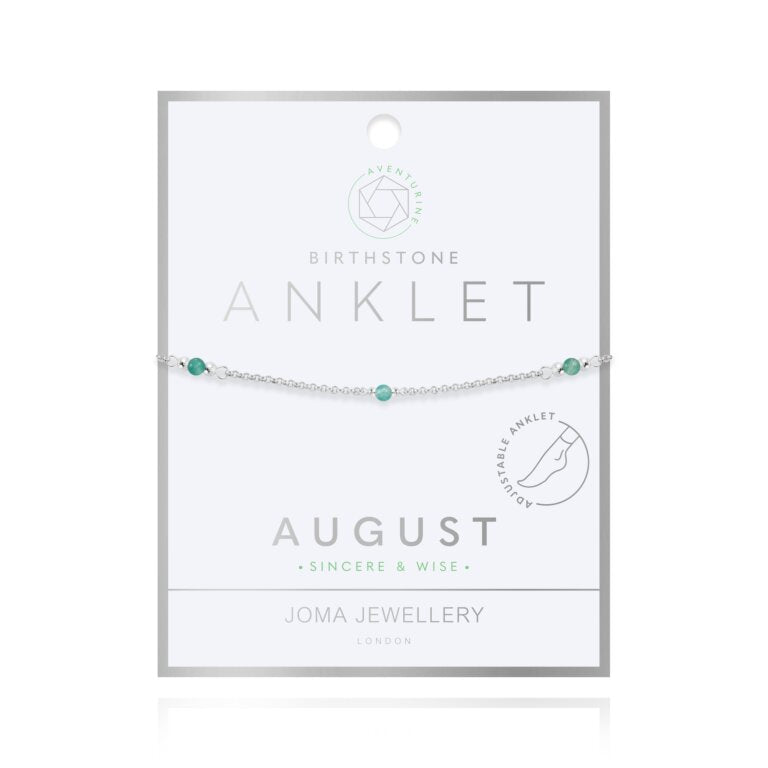 Joma Jewellery Anklet Birthstone August Aventurine Silver
