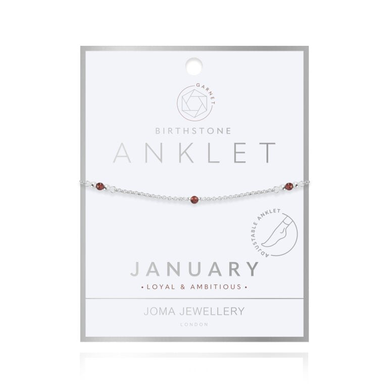 Joma Jewellery Anklet Birthstone January Garnet Silver