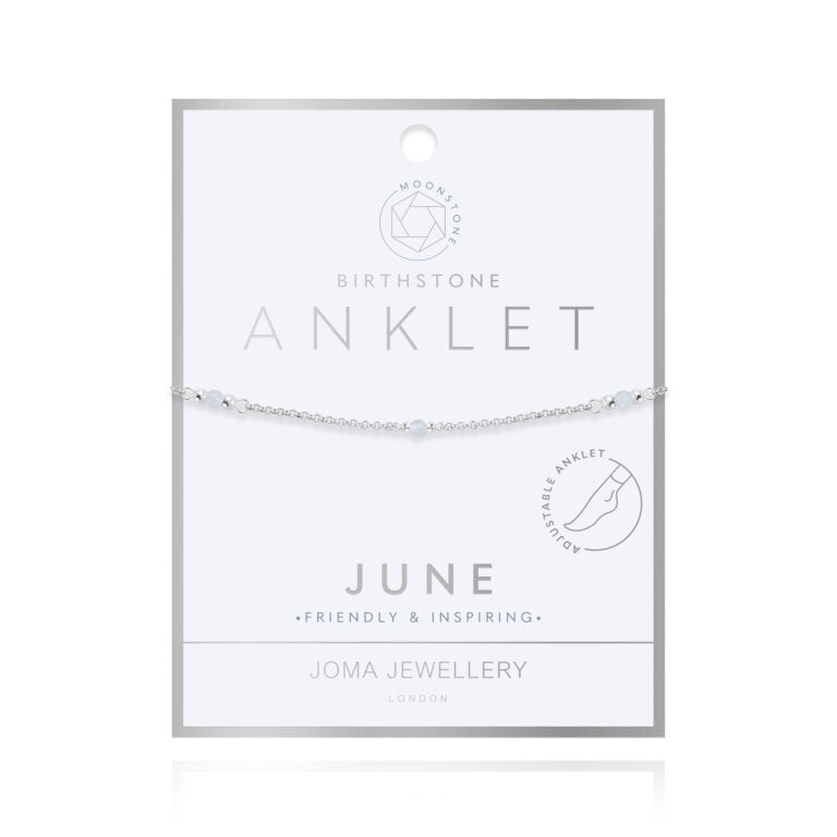 Joma Jewellery Anklet Birthstone June Moonstone Silver
