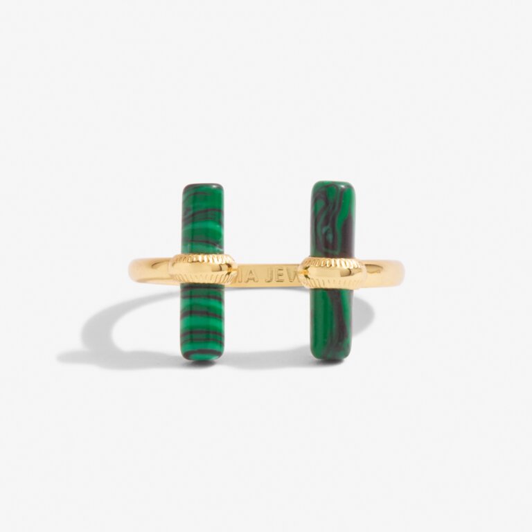 Joma Jewellery Aura Malachite Bar Gold Ring