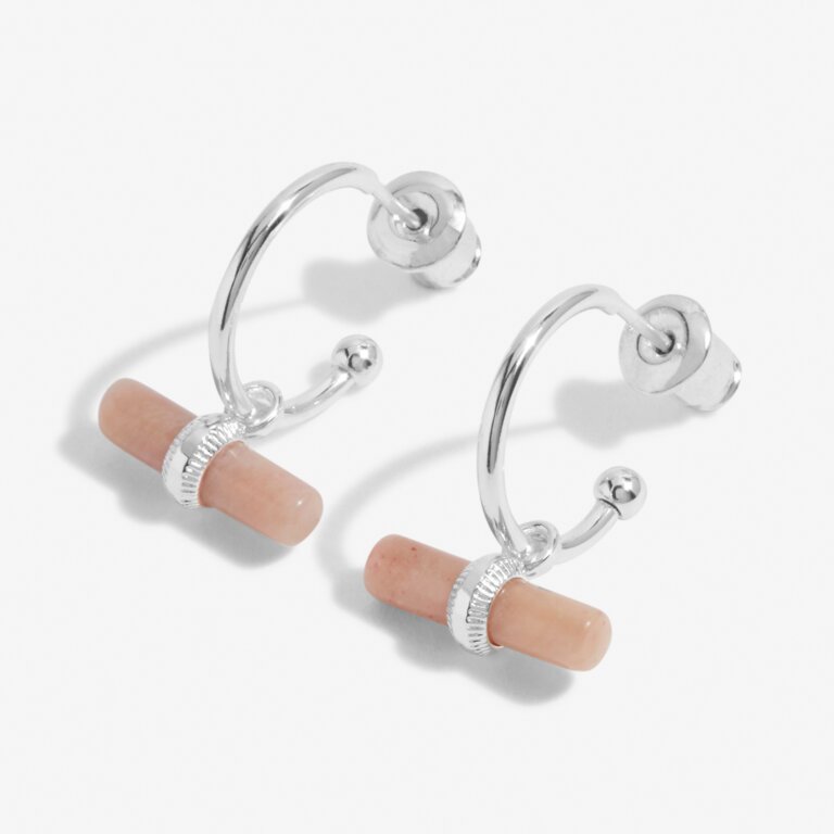 Joma Jewellery Aura Rhodochrosite Bar Silver Hoop Earrings