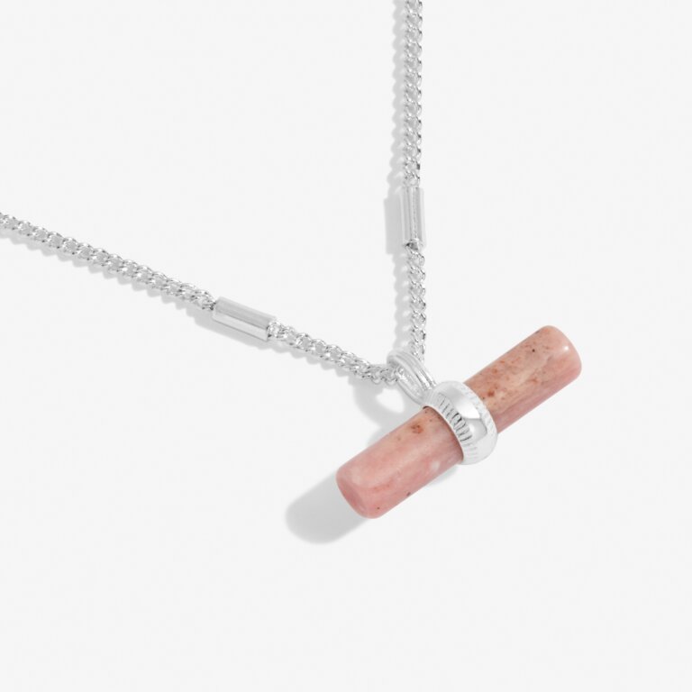 Joma Jewellery Aura Rhodochrosite Bar Silver Necklace