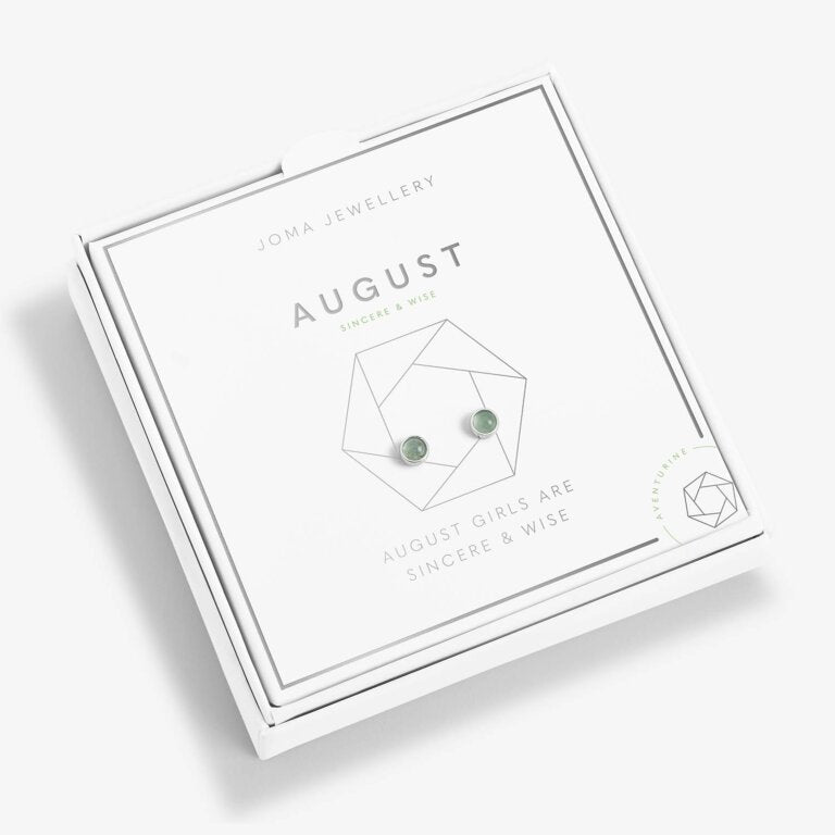 Joma Jewellery Birthstone Boxed Earrings August Aventurine Silver Earring Box