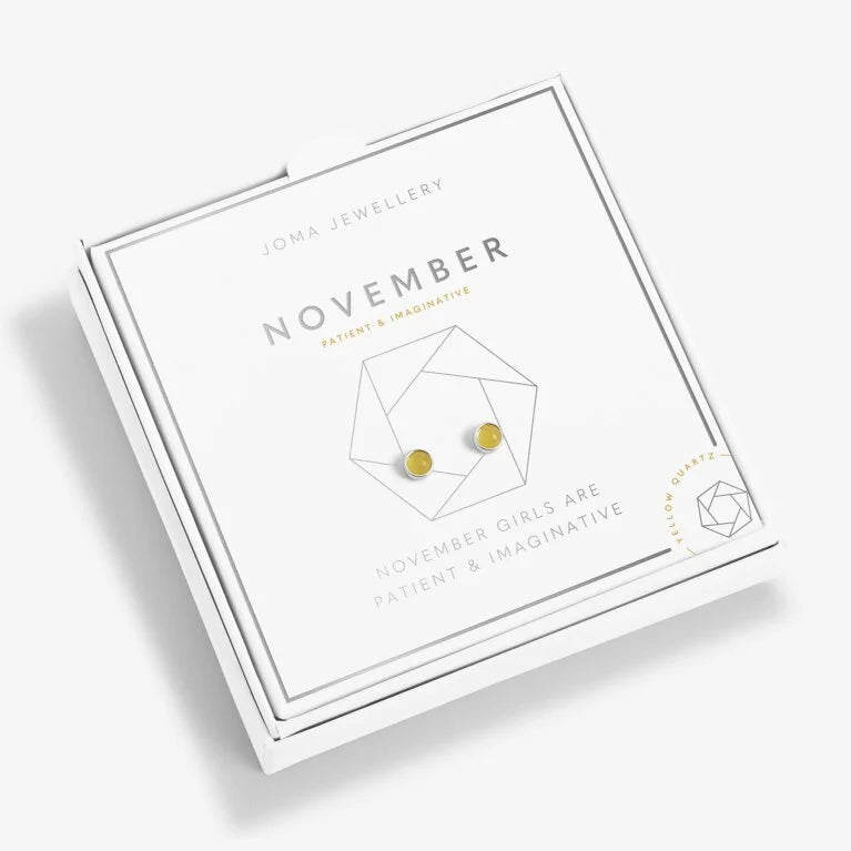 Joma Jewellery Birthstone Boxed Earrings November Yellow Quartz Silver Earring Box