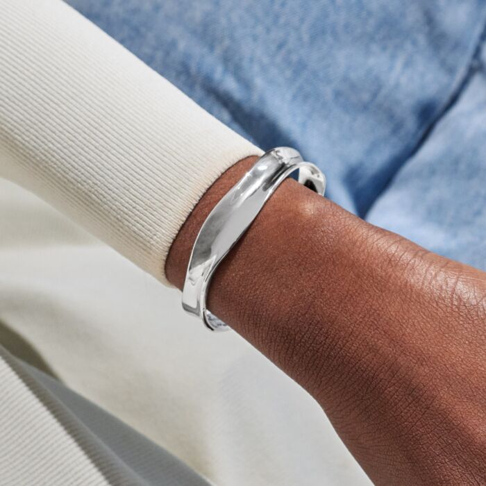 Joma Jewellery Bracelet Bar Wave Bangle Silver Plated Bangle