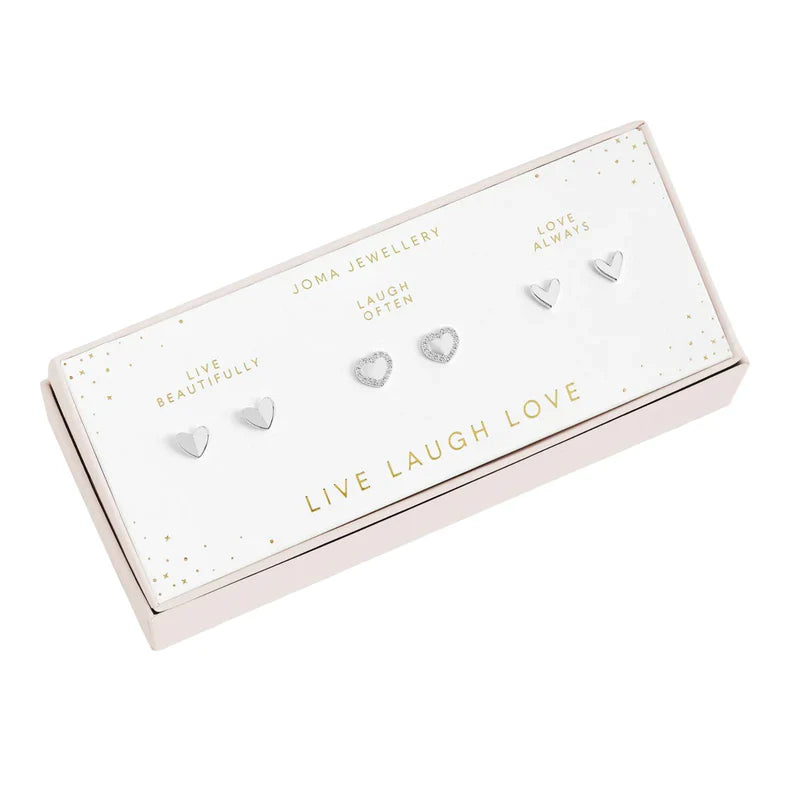 Joma Jewellery Celebration Earring Set Live Laugh Love Silver Earrings Set of 3 Earrings
