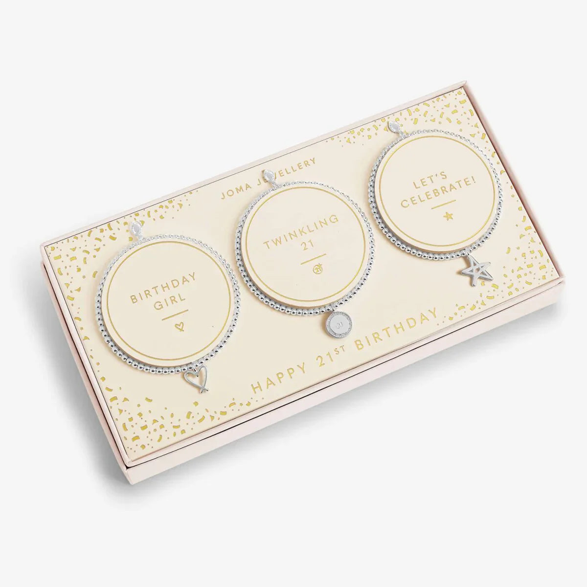 Joma Jewellery Celebration Set Happy 21st Birthday Silver Set of 3 Bracelets