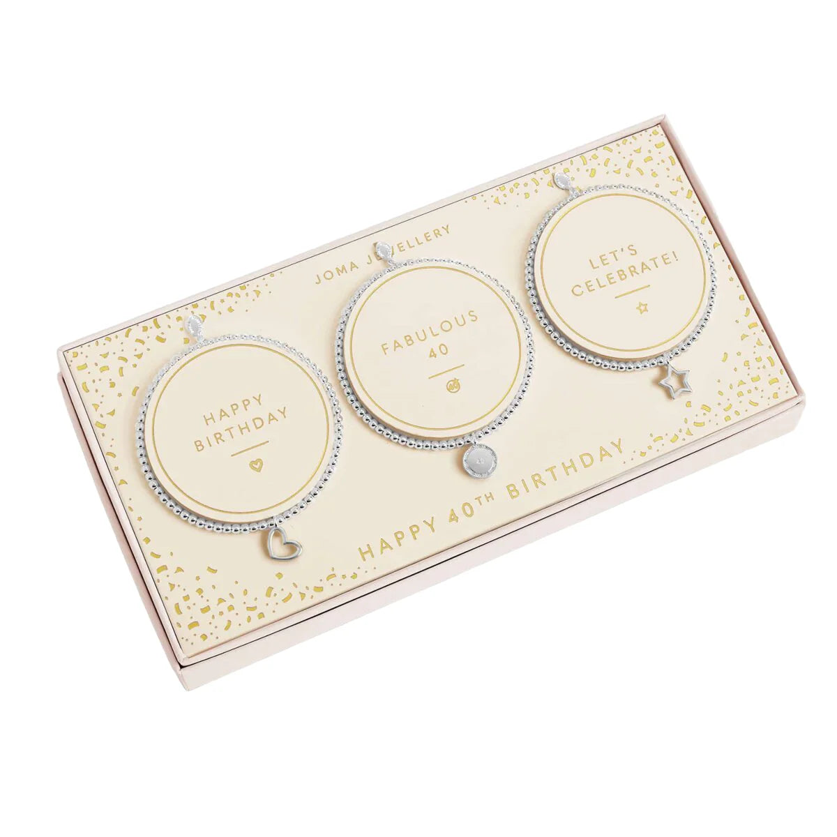 Joma Jewellery Celebration Set Happy 40th Birthday Silver Set of 3 Bracelets