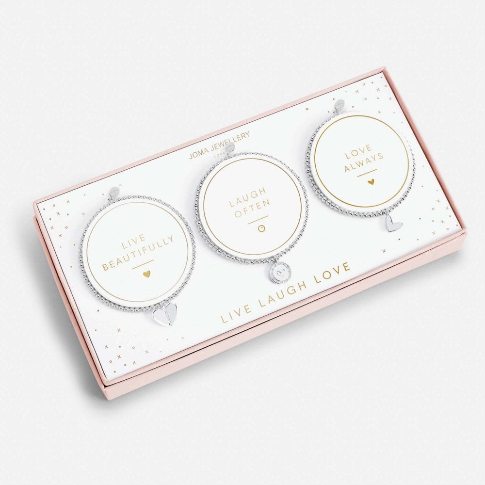 Joma Jewellery Celebration Set Live Laugh Love Silver Set of 3 Bracelets