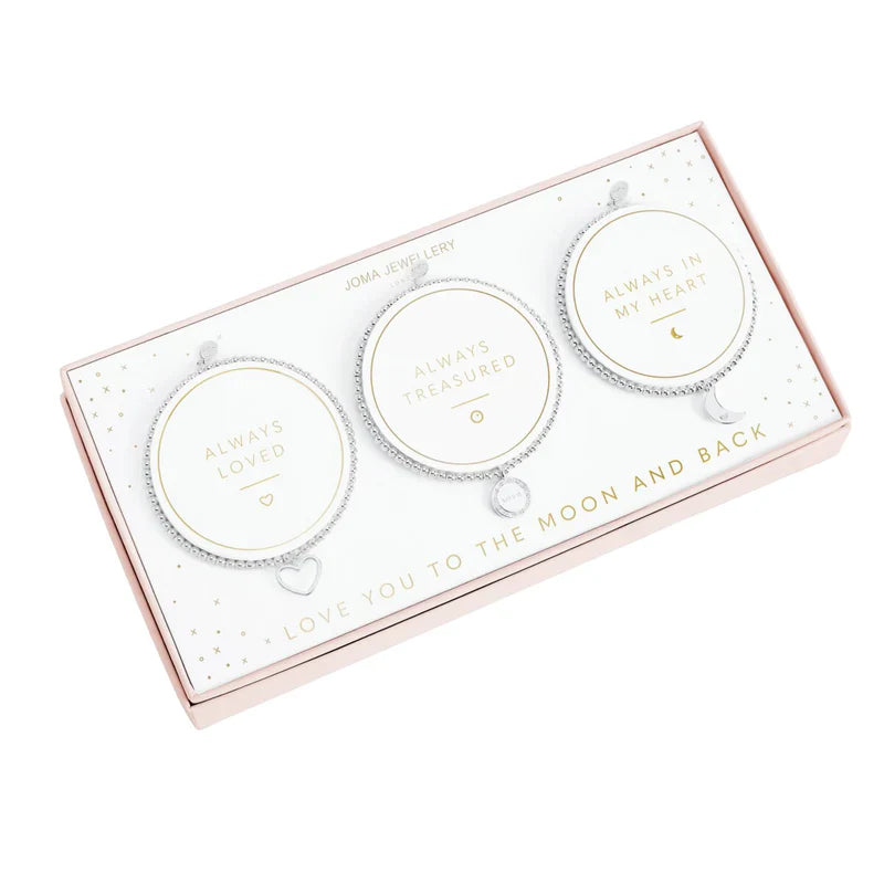 Joma Jewellery Celebration Set Love You to The Moon and Back Silver Set of 3 Bracelets