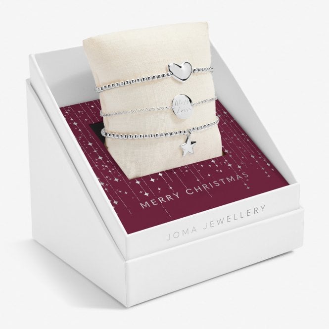 Joma Jewellery Christmas Celebrate You Gift Box Merry Christmas Silver Set Of 3 Bracelets