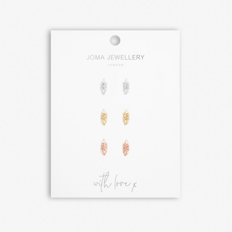 Joma Jewellery Florence Feathers Studs Set of 3 Earrings