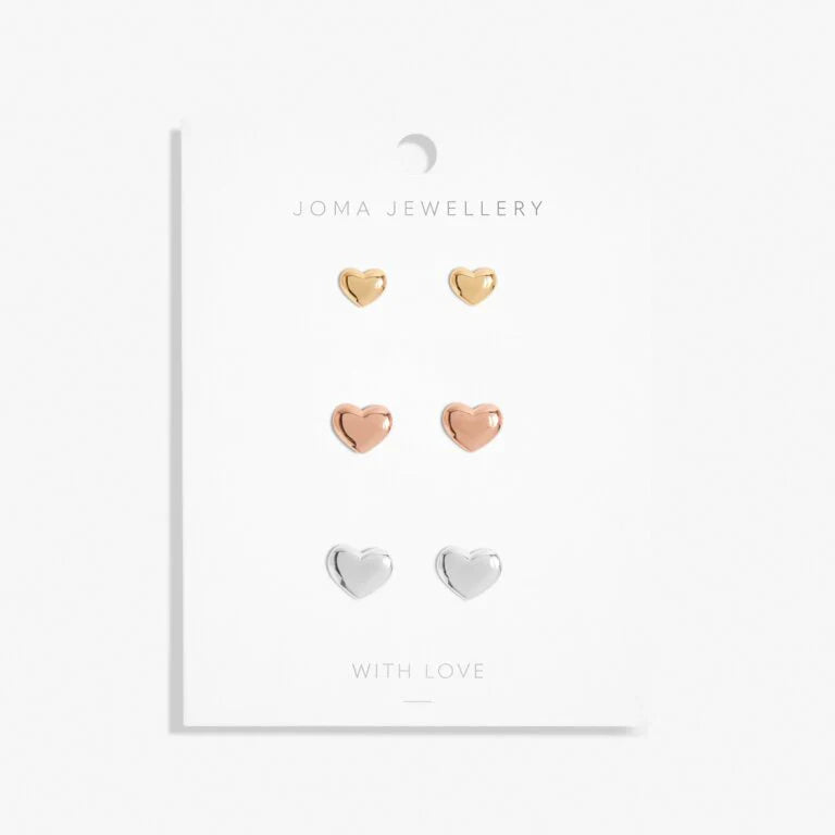 Joma Jewellery Florence Graduating Hearts Silver Rose Gold and Gold Set of 3 Earrings