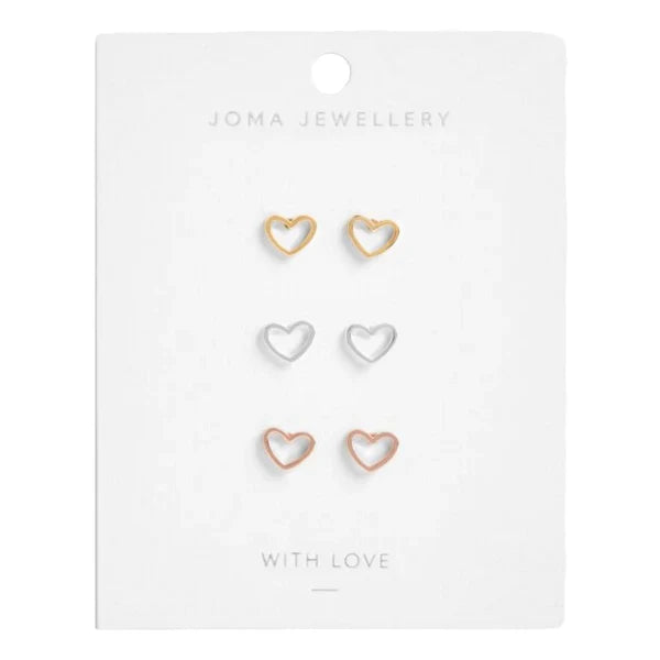 Joma Jewellery Florence Heart Studs Set 3