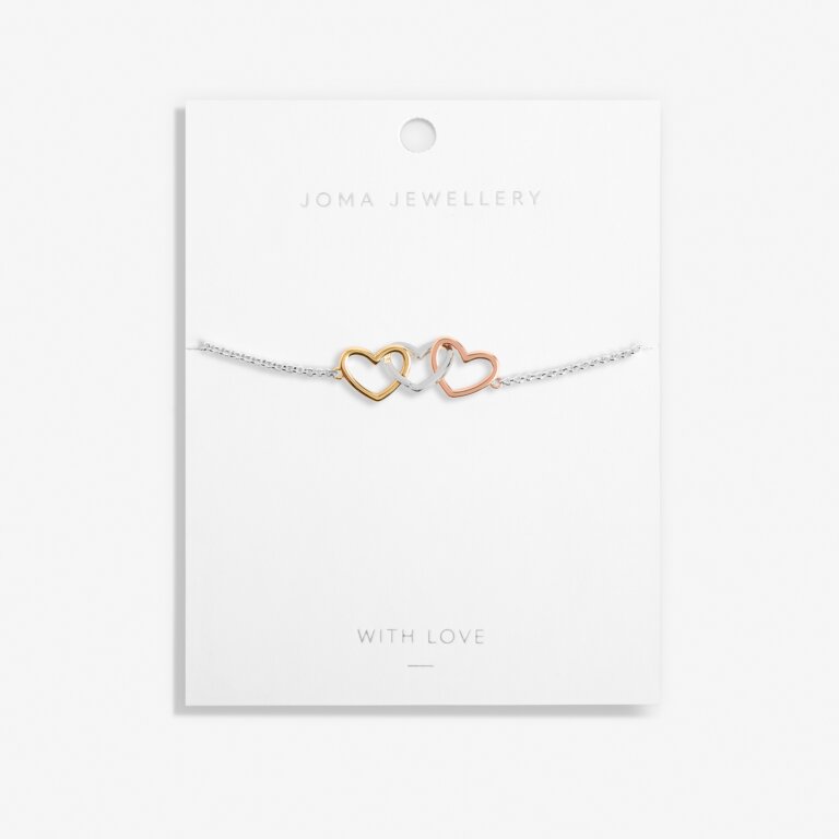 Joma Jewellery Florence Linked Hearts Bracelet Silver, Rose Gold And Gold Bracelet