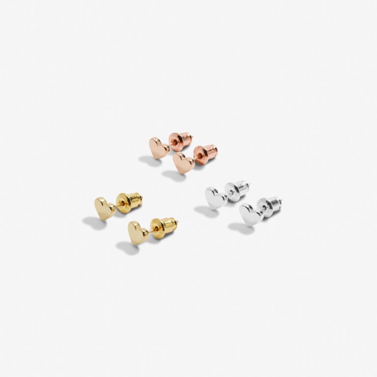 Joma Jewellery Mini Charms Hearts Silver, Gold, Rose Gold Earrings