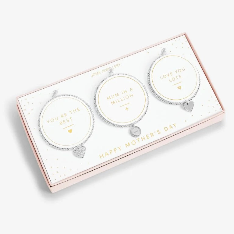 Joma Jewellery Mothers Day Celebration Set Happy Mothers Day Silver Set of 3 Bracelets