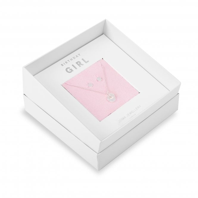 Joma Jewellery Sentiment Set Birthday Girl Necklace and Earrings Silver