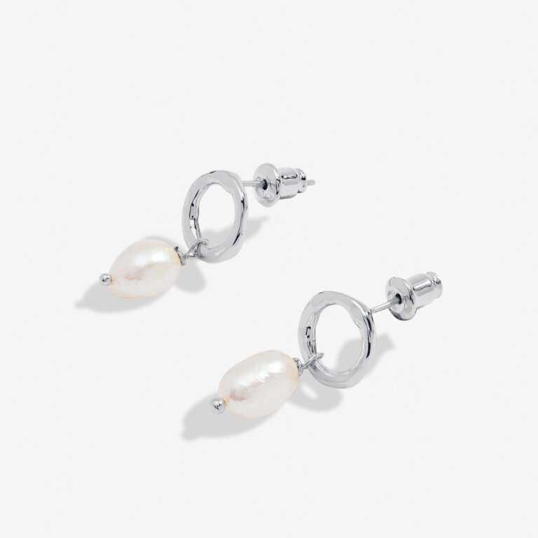 Joma Jewellery Solaria Baroque Pearl Loop Silver Plated Hoop Earrings