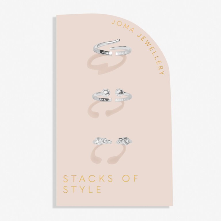 Joma Jewellery Stacks Of Style Cz Silver Plated Set Of 3 Rings