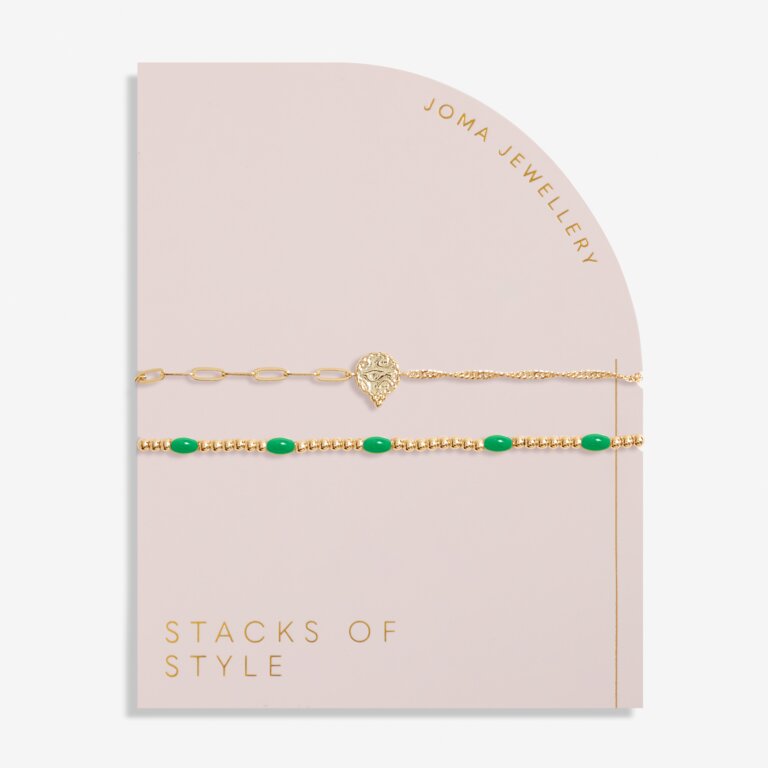 Joma Jewellery Stacks Of Style Green Enamel Gold Plated Set Of 2 Bracelets