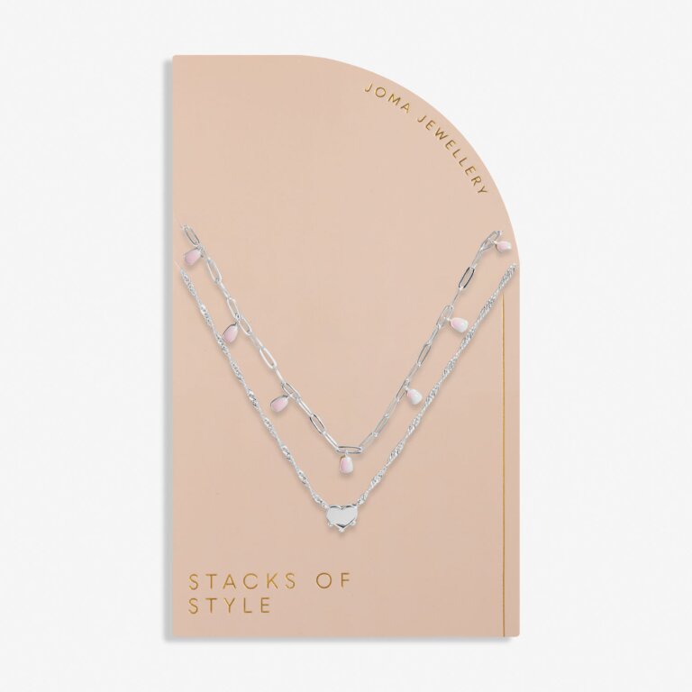 Joma Jewellery Stacks Of Style Pink Enamel Silver Plated Necklace