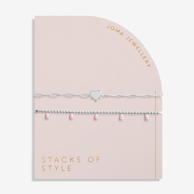 Joma Jewellery Stacks Of Style Pink Enamel Silver Plated Set Of 2 Bracelets